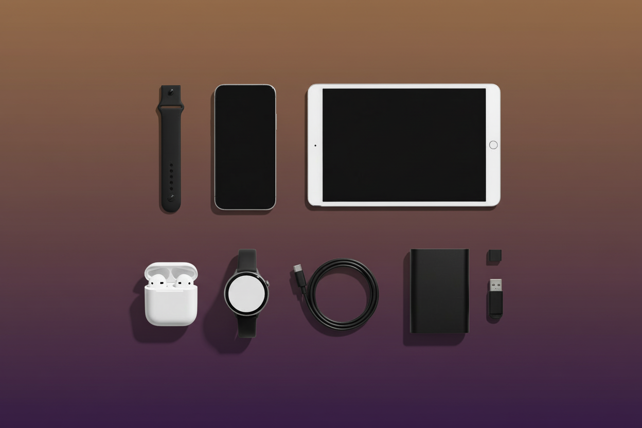 Gadgets brown purple background